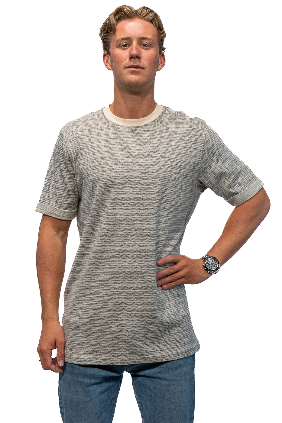 Kronstadt Ledger Herringbone t-shirt heren grijs