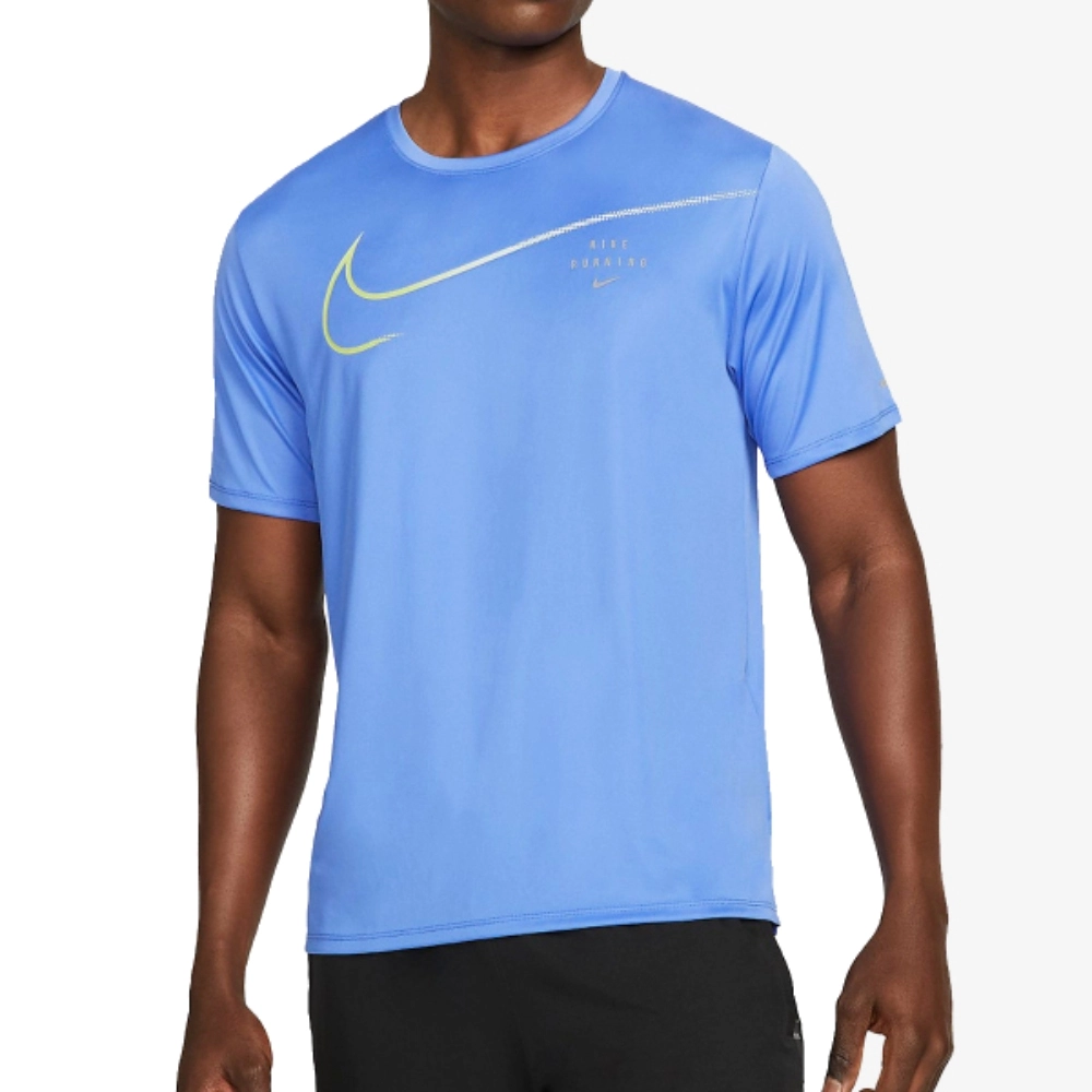 Bondgenoot daarna oortelefoon Nike Dri-Fit Miller Run hardloop shirt heren blauw van hardloopshirts